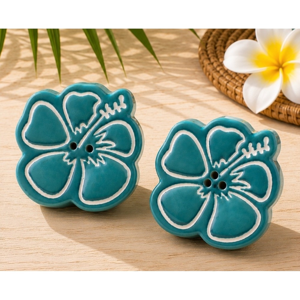🌺Margaritaville Hibiscus Flower Salt & Pepper Shaker Set Ceramic Tropical NEW